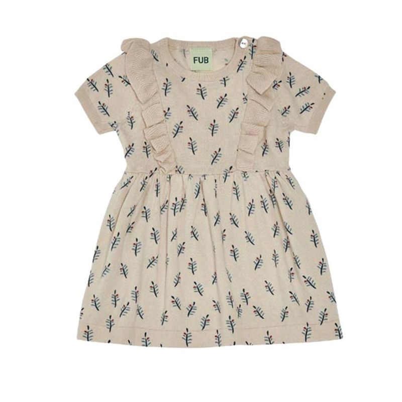 Baby kjole Beige m bladmønster FUB