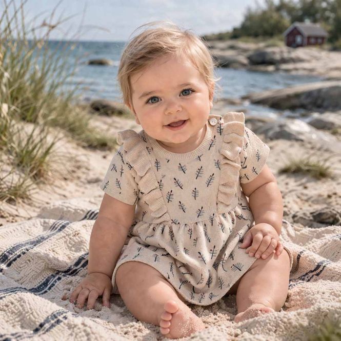 Hovedbilde Baby kjole Beige m bladmønster FUB