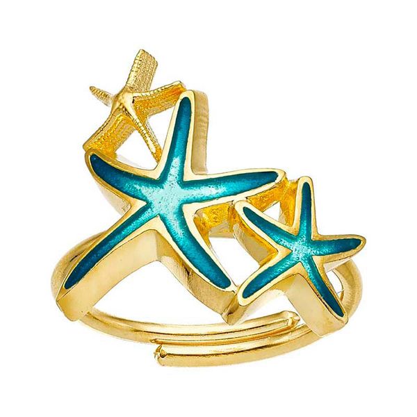 Ring ATLANTIS turkis sjøstjerner gull Onirolithi
