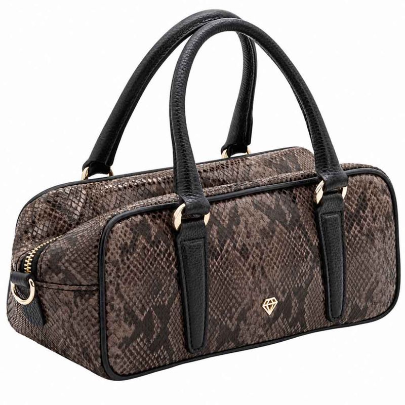 Håndveske - skulderveske ORASA bowling bag mouse mørk brun slangeskinn Caleidos