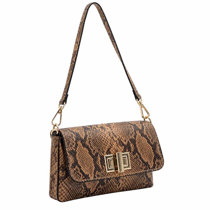 Clutch veske - skulderveske NATALIA biscuit brun slangeskinn Caleidos																																																																																																																										