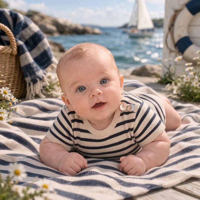 Hovedbilde Baby Body Beige m striper Marineblå FUB 