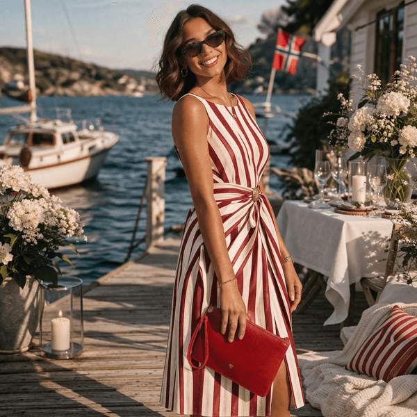 Clutch veske rød sølv Caleidos