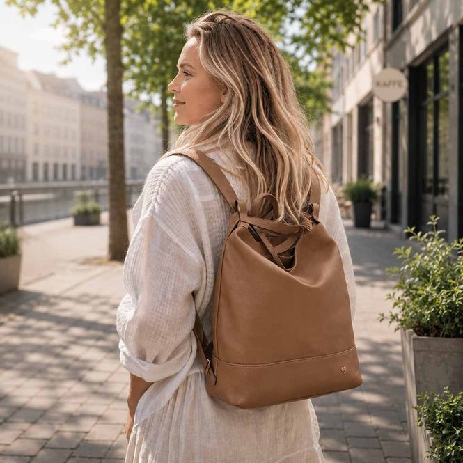 Hovedbilde Skulderveske - ryggsekk NICOLA camel  lys brun Caleidos